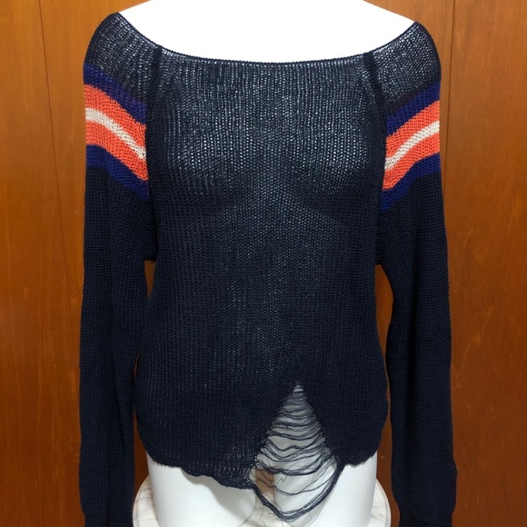 POL Tops - POL varsity stripe distressed mesh top